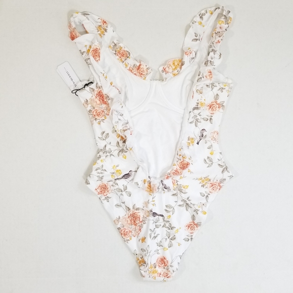 WeWoreWhat Ruffle Floral One Piece Swimsuit in White Womens Size S - Picture 8 of 11